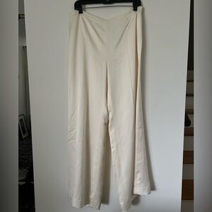 CHANEL Cream 46 Silk Women's Wide Leg Pants